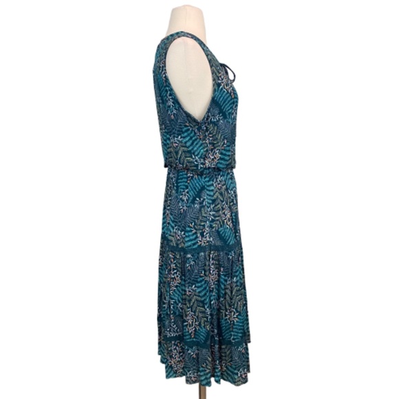 LC LAUREN CONRAD Dress Midi Sleeveless V-Neck Ruffle Hem Teal Fern Small - Picture 3 of 8